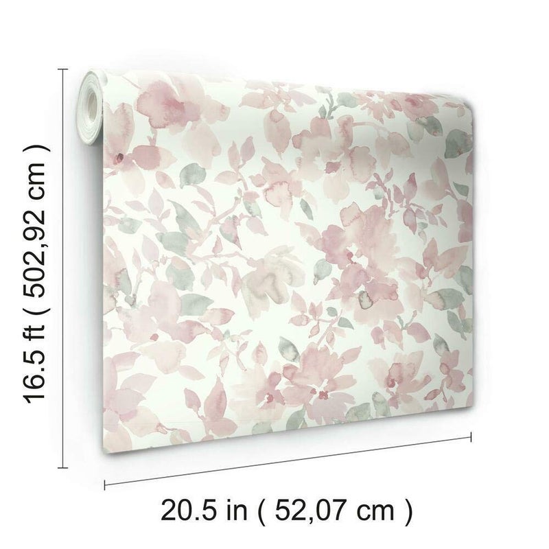 RoomMates RMK11702WP Pink and Green Watercolor Floral Peel and Stick Wallpaper - Image 5